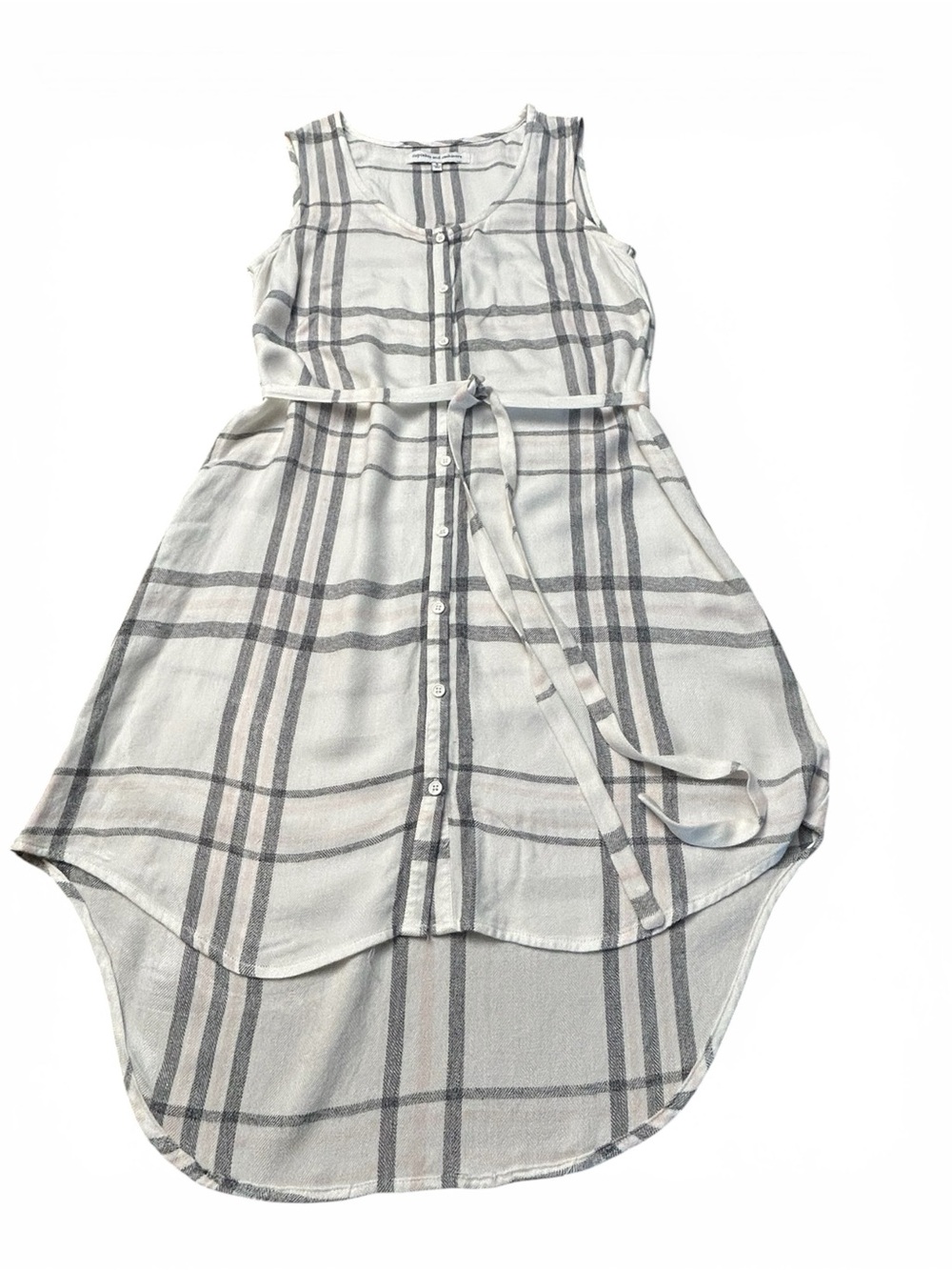 Cupcakes & Cashmere Woman’s Sleeveless White & Gray Plaid Dress w Tie Belt SZ S - Picture 3 of 11